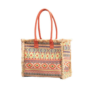 Large Capacity Canvas Tote Bag, Niche Print, Bohemian Fashion Retro Texture Canvas Shoulder Bag