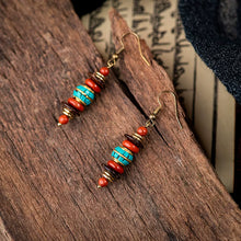 Load image into Gallery viewer, Retro Ethnic Style Nepalese Earrings, Natural Red Stone Earrings, Simple and Atmospheric Versatile Tibetan Niche Design Earrings