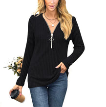 Load image into Gallery viewer, Autumn/Winter New Women&#39;s Wear Chest Zipper Pleated Casual Long Sleeve T-shirt Top