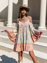 Load image into Gallery viewer, Popular Loose Strap Print Off Shoulder Tassel Dress Holiday Dress