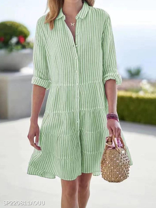 Women's Clothing Autumn Long Sleeve Women's Striped Shirt Dress