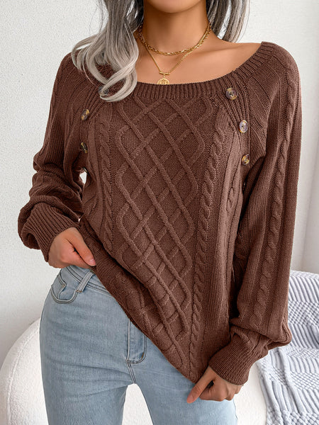 2025 Autumn and Winter Casual Square Collar Nail Button Twist Knitted Pullover Sweater