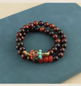 Tibetan Nepalese Green Sandalwood Bracelet Men's and Women's Retro Ethnic Style Natural Sour Branch Multi-circle Buddha Bead Bracelet