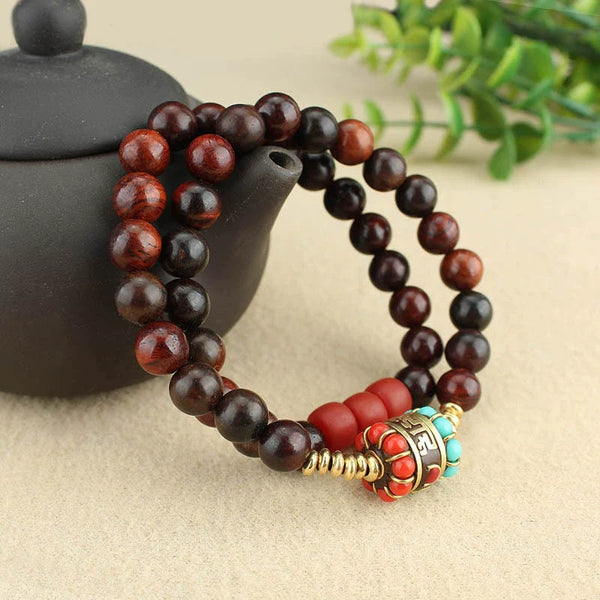 Tibetan Nepalese Green Sandalwood Bracelet Men's and Women's Retro Ethnic Style Natural Sour Branch Multi-circle Buddha Bead Bracelet