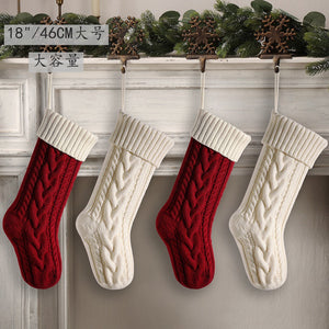 Knitted Christmas gift bag Decorative stockings Christmas stockings Hanging piece Color matching enlarged stagger Fried Dough Twists large capacity gift bag