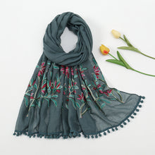 Load image into Gallery viewer, New Embroidered Furball Scarf, Cotton and Linen Shawl, Women&#39;s Ethnic Style Retro Style, with Spring and Autumn Scarf