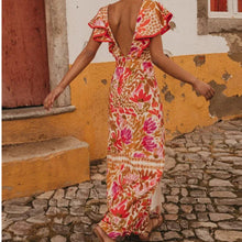 Load image into Gallery viewer, New V-neck Feifei Sleeve Split Dress High Waist Backless Long Dress Celebrity Style