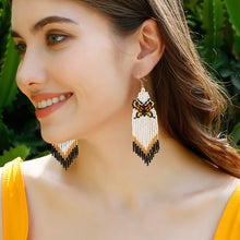 Load image into Gallery viewer, Bohemian Holiday Style Rice Bead Knitted Earrings with Tassels Handmade DIY Long Original Design Butterfly Earrings for Women