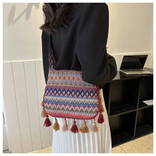 Load image into Gallery viewer, Small Fresh Ethnic Style Crossbody Bag for Women&#39;s New Fashion Versatile Wide Shoulder Strap Single Shoulder Bag Tassel Bucket Bag