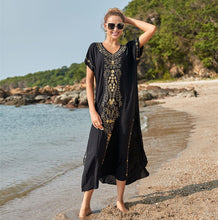 Load image into Gallery viewer, Artificial Cotton Embroidered Beach Cover Up, Long Robe Style Embroidered Dress, Beach Bikini Sun Protection Cover Up