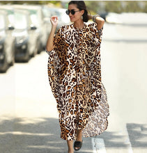 Load image into Gallery viewer, Four-sided Elastic-printed Beach Blouse Loose Pocket Single-breasted Vacation Dress