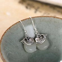 Load image into Gallery viewer, 925 Silver Needle White Jade Retro Ruyi Ping An Buckle Personalized Koi Fish Ladies Earrings