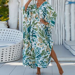 Summer Cotton Printed Beach Blouse Vacation Casual Bikini Sunscreen Beach Skirt