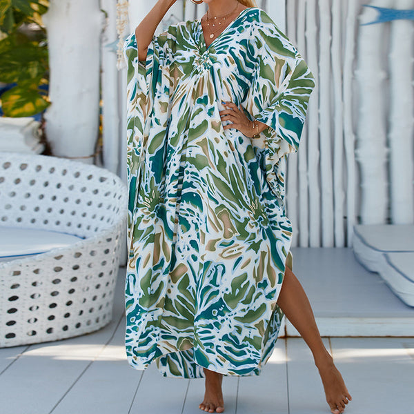 Summer Cotton Printed Beach Blouse Vacation Casual Bikini Sunscreen Beach Skirt