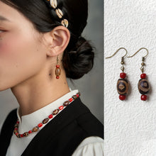 Load image into Gallery viewer, Tibetan Agate Dzi Bead Earrings, Niche Retro Ethnic Style Jewelry