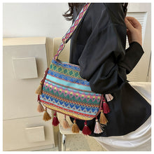 Load image into Gallery viewer, Small Fresh Ethnic Style Crossbody Bag for Women&#39;s New Fashion Versatile Wide Shoulder Strap Single Shoulder Bag Tassel Bucket Bag