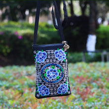 Load image into Gallery viewer, Ethnic Style Tribal Embroidery Flower Crossbody 6.5 Inch Mobile Phone Bag Hanging Neck Mobile Phone Bag