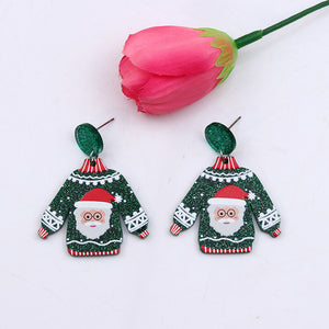 New Red Sweater Christmas Earrings Earstuds Cute Elk Santa Claus Christmas Tree Snowman Earrings