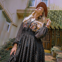 Load image into Gallery viewer, New Spring and Autumn Chiffon Long Sleeve Embroidery Black High Waist Polka Dot Long Dress