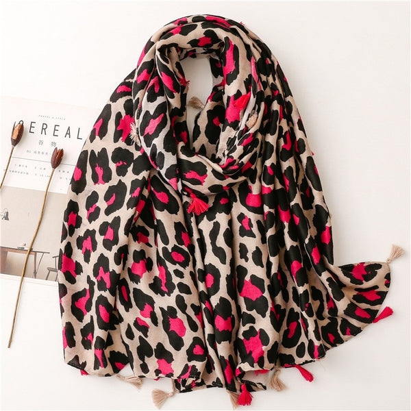 Classic Leopard Print Spring, Autumn, and Winter Long Versatile Cotton and Linen Scarf Dual Purpose Shawl