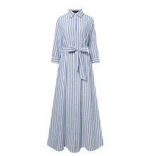 Load image into Gallery viewer, Cotton and Linen Yarn-dyed Sliver Women&#39;s Cardigan Belt High-end Loose Seven-quarter Sleeve Temperament Casual Dress