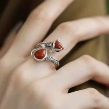 Load image into Gallery viewer, 925 Silver Retro Ethnic Style Fox Ring Opening Adjustment Old Versatile Simple Jewelry