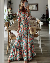 Load image into Gallery viewer, New Temperament V-neck Bohemian Print Swing Dress