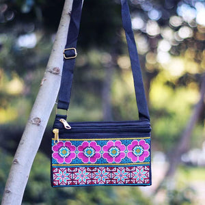 New Ethnic Style Cross Stitch Wallet Double Pull Crossbody Bag One Shoulder Embroidery Bag