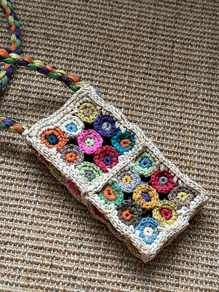 New Niche Design Shoulder Messenger Bag Colorful Raffia Hand-woven Mobile Phone Bag