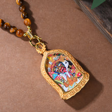 Load image into Gallery viewer, White Crystal Tiger&#39;s Eye Stone Necklace Tibetan Style Goddess of Wealth Zakiram Thangka Pendant Rope Girls Jewelry
