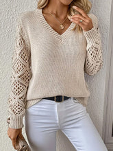 Load image into Gallery viewer, Spring and Autumn Knitted Sweater, Women's Clothing Temperament V-neck Hollow Long-sleeved Solid Color Casual Top
