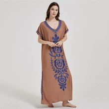 Load image into Gallery viewer, Artificial Cotton Embroidered Beach Cover Up, Long Robe Style Embroidered Dress, Beach Bikini Sun Protection Cover Up