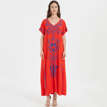 Load image into Gallery viewer, Artificial Cotton Embroidered Beach Cover Up, Long Robe Style Embroidered Dress, Beach Bikini Sun Protection Cover Up