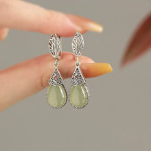 Load image into Gallery viewer, 925 Silver Retro New Jade Paper Pattern Water Drop Earrings, Ear Buckles Hollow Femininity Versatile Niche Design