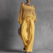 Load image into Gallery viewer, Popular Women's Comfortable Hollow Knitted Top and Linen Pants Two-piece Set