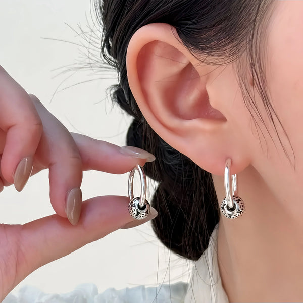 S925 Silver Earrings Women's Simple and Retro Lucky Transshipment Anti-allergic Element Ring Earrings