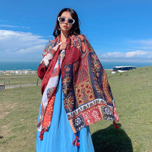 Load image into Gallery viewer, Retro Ethnic Style Scarf Grassland Sunscreen Shawl Women&#39;s Summer Thin Scarf Beach Scarf