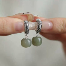 Load image into Gallery viewer, Vintage 925 Silver Zakiram Barrel Bead Ear Buckle Women's New Ethnic Style Hetian Jade Earrings