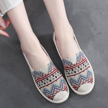 Load image into Gallery viewer, Ethnic Stripe Cloth Shoes Breathable Flat Sole Women&#39;s Single Shoes with One Step Lazy Canvas Shoes