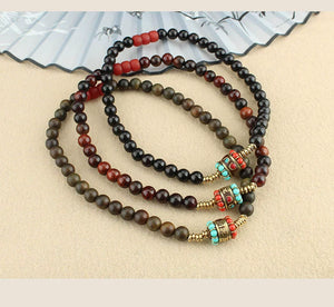 Tibetan Nepalese Green Sandalwood Bracelet Men's and Women's Retro Ethnic Style Natural Sour Branch Multi-circle Buddha Bead Bracelet