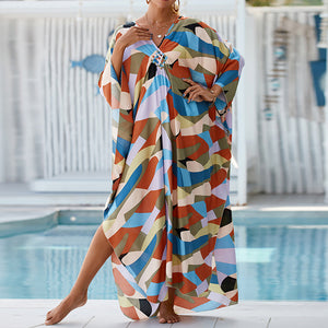 Summer Cotton Printed Beach Blouse Vacation Casual Bikini Sunscreen Beach Skirt