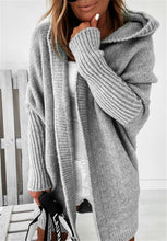 Load image into Gallery viewer, New Knitted Hoodie Sweater Temperament Commuter Bat Type Loose Purple Hooded Sweater Jacket Women