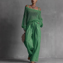 Load image into Gallery viewer, Popular Women's Comfortable Hollow Knitted Top and Linen Pants Two-piece Set
