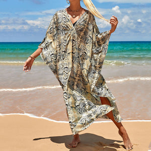 Summer Cotton Printed Beach Blouse Vacation Casual Bikini Sunscreen Beach Skirt