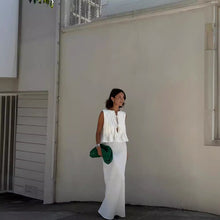 Load image into Gallery viewer, 6 Colors Breathable Cotton and Linen Pleated Sleeveless Straps, Women's Shirts, High Street Long Skirts.