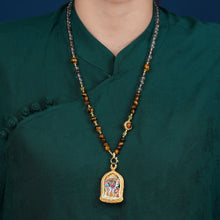 Load image into Gallery viewer, White Crystal Tiger&#39;s Eye Stone Necklace Tibetan Style Goddess of Wealth Zakiram Thangka Pendant Rope Girls Jewelry