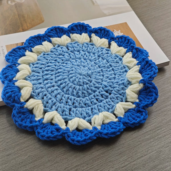 Hand-crocheted Blue Lace Coaster Wool Thermal Insulation Placemat