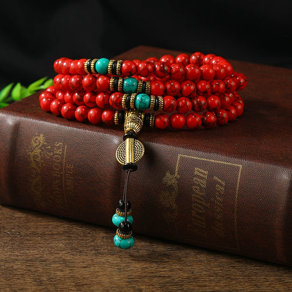 Tibetan Ethnic 108 Turquoise Bracelets for Men and Women High-end Beeswax Sweater Chain Beads Bracelet