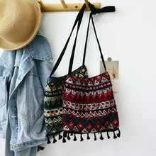 Load image into Gallery viewer, Original Ethnic Style Single Shoulder Bag with Tassel Retro Art Cross Shoulder Bag with Bohemian Style Fabric Bag