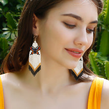 Load image into Gallery viewer, Bohemian Holiday Style Rice Bead Knitted Earrings with Tassels Handmade DIY Long Original Design Butterfly Earrings for Women